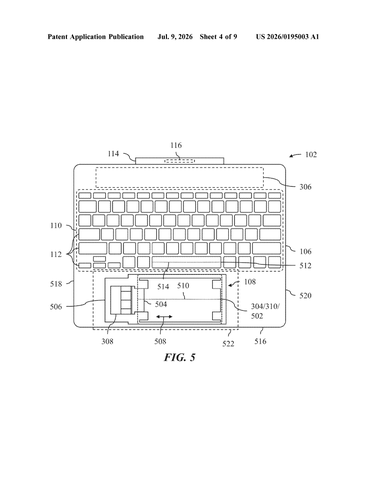 Apple Patents a Trackpad That Moves Its Haptic Motor Off to the Side patent drawing, sheet 4