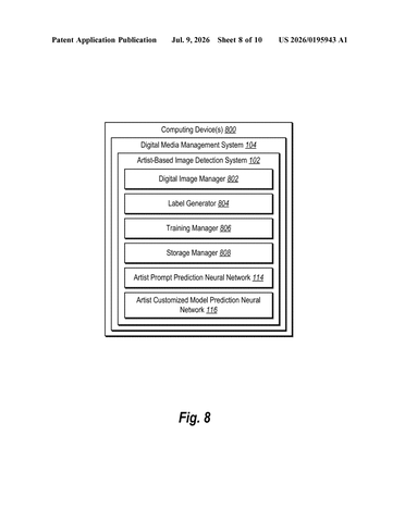 Adobe Patents a Way to Catch AI Images Made by Invoking an Artist’s Name patent drawing, sheet 8
