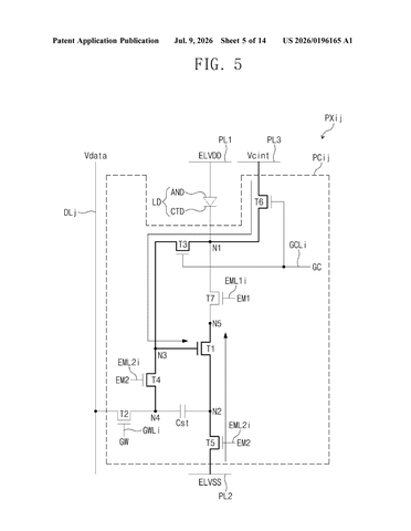 Samsung’s New Patent Fixes the Tiny Circuits That Keep Screen Pixels at the Wrong Brightness patent drawing, sheet 5