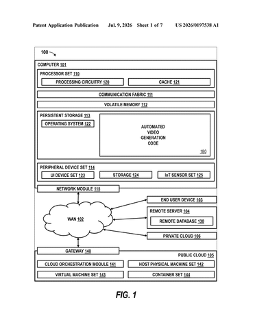 IBM Patents an AI System That Builds Videos From Your Existing Footage patent drawing, sheet 1