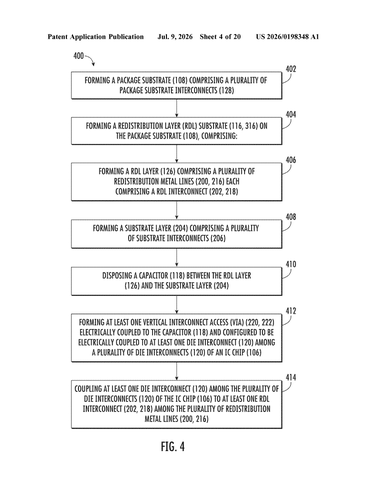 Qualcomm Patents a Chip Package That Buries Power-Stabilizing Capacitors Closer to the Processor patent drawing, sheet 4