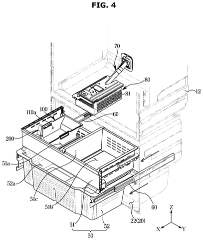 Samsung Patents a Refrigerator Ice Bucket With Its Own Scoop Holder patent drawing, sheet 4