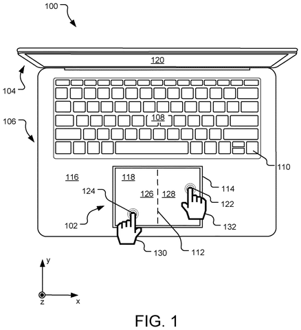 Microsoft Patent Splits One Trackpad Into Two Separate Hand-Controlled Zones patent drawing, sheet 1