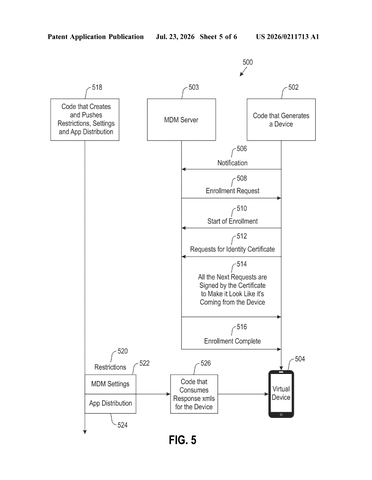 IBM Patents a Virtual Phone Stand-In for Testing Corporate Device Controls patent drawing, sheet 5