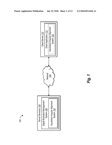 Adobe Patents a Tool That Snaps Objects Into Perfect Diagonal Alignment patent drawing, sheet 1