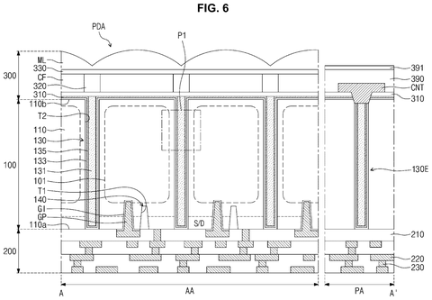 Samsung Patents an Image Sensor That Uses Atom-Thin Materials to Separate Pixels patent drawing, sheet 7