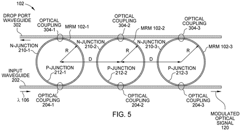 Xilinx Patents a Multi-Ring Light Modulator for Faster On-Chip Data Links patent drawing, sheet 5