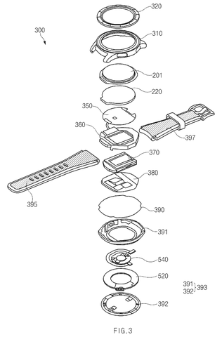 Samsung Patents a Smartwatch Back Panel Where the Health Sensor and Charger Share Wiring patent drawing, sheet 4