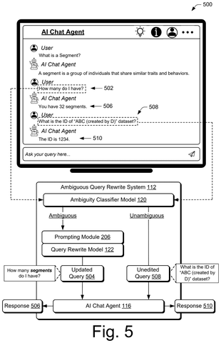 Adobe Patents an AI That Rewrites Your Vague Chatbot Questions Before Sending Them patent drawing, sheet 5