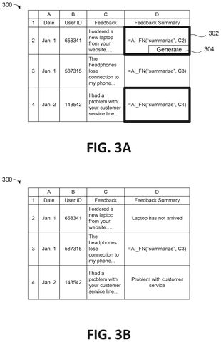 Google Patents a Way to Ask AI Questions Directly Inside Spreadsheet Cells patent drawing, sheet 3
