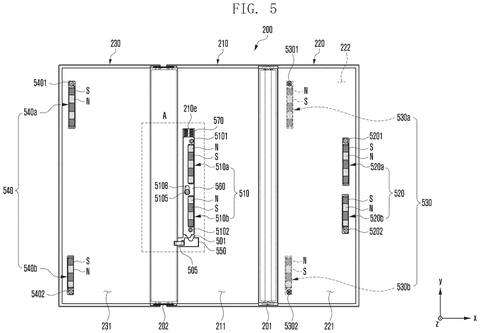 Samsung Patents a Tri-Fold Phone That Uses Shifting Magnets to Hold Its Shape patent drawing, sheet 6