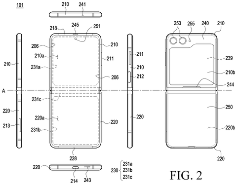 Samsung Patents a Foldable Phone Speaker That Redirects Sound When You Fold It patent drawing, sheet 2