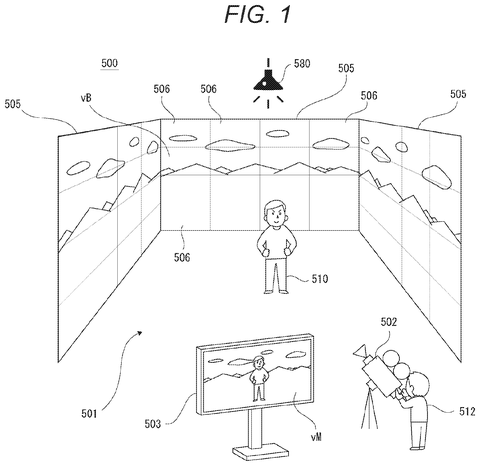 Sony Patents a System That Keeps Virtual Backgrounds in Sync During Live Camera Cuts patent drawing, sheet 1
