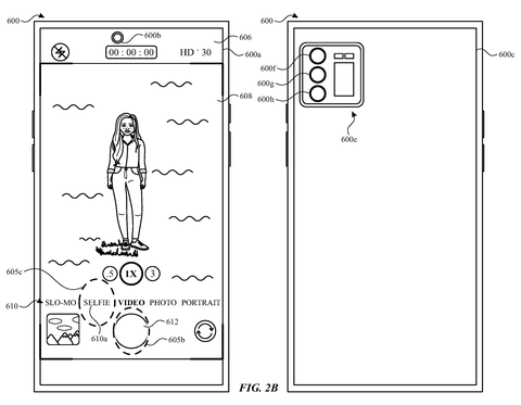 Apple Patents a Rear Screen That Tells Subjects What the Camera Is Doing patent drawing, sheet 3