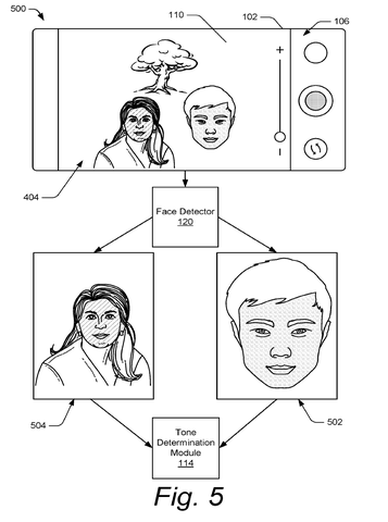 Google Patent Uses Face Recognition to Auto-Correct Skin Tone Colors in Photos patent drawing, sheet 5