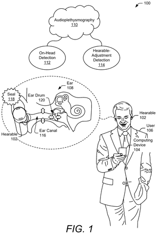 Google Patent Reveals Earbuds That Detect When They’re Actually In Your Ear patent drawing, sheet 1