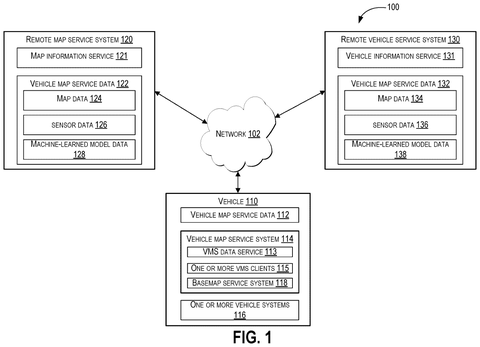 Google Patent Introduces Subscription Layers to Organize Vehicle Map Service Data patent drawing, sheet 1