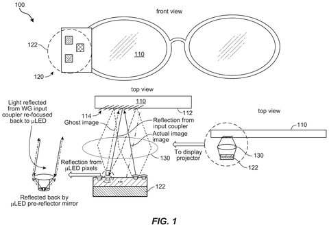 Meta Patents a Projector Tilt Fix That Stops Double Images in AR Glasses patent drawing, sheet 1