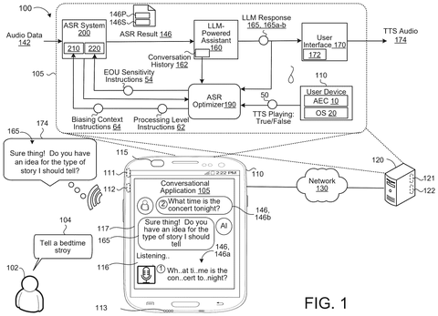 Google Patents a System That Shifts Its Voice Assistant’s Listening Power Based on Who’s Talking patent drawing, sheet 1