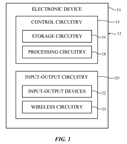 Apple Patent Shows Two Wireless Radios Working Together to Detect Nearby Objects patent drawing, sheet 1
