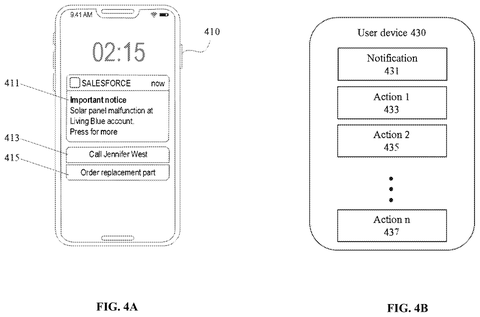 Salesforce Patents Push Notifications That Let You Act on Business Data From Your Lock Screen patent drawing, sheet 4