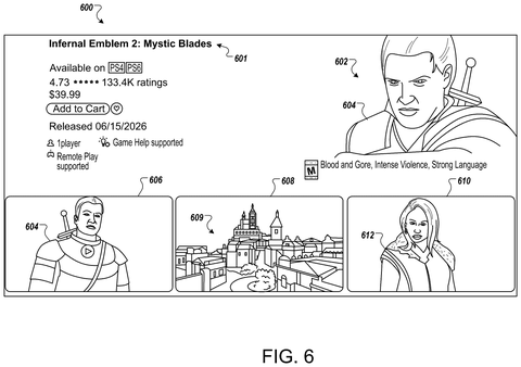 Digital storefront interface for games, drawing sheet 6 from US 2026/0233104 A1