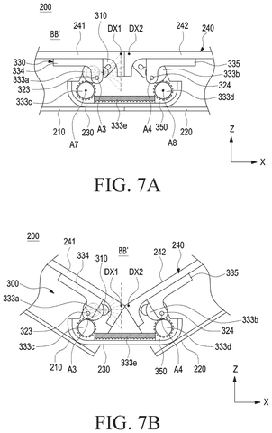 Close-up of folding hinge mechanism, drawing sheet 8 from US 2026/0236065 A1