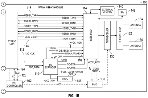 WWAN USB-C module circuitry, drawing sheet 2 from US 2026/0236081 A1