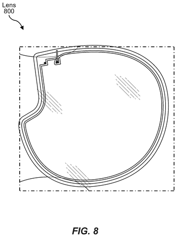 Eyeglass lens with embedded circuitry, drawing sheet 8 from US 2026/0236098 A1