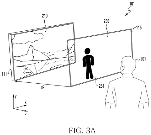 User viewing dual-screen setup at second distance, drawing sheet 4 from US 2026/0236210 A1