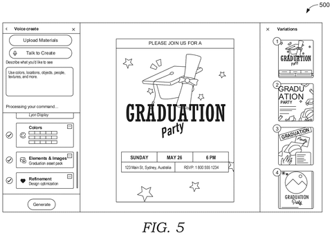 Interface showing generated design variations, drawing sheet 5 from US 2026/0236222 A1