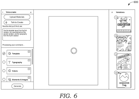 Voice command editing layout elements, drawing sheet 6 from US 2026/0236222 A1