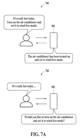 Voice assistant response comparison examples, drawing sheet 7 from US 2026/0236705 A1