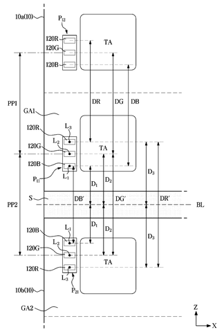Detailed spacing and layout of pixels, drawing sheet 8 from US 2026/0237345 A1