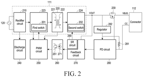 Detailed internal charger circuit schematic, drawing sheet 2 from US 2026/0238136 A1