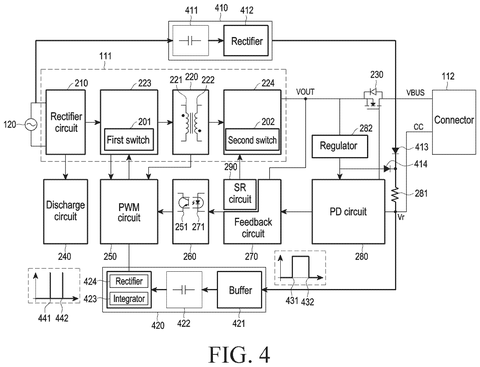 Modified circuit diagram with auxiliary power, drawing sheet 4 from US 2026/0238136 A1