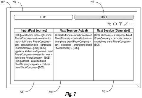 User interface comparing session predictions, drawing sheet 7 from US 2026/0238702 A1