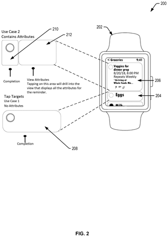 Reminder attributes on a smartwatch, drawing sheet 2 from US 2026/0238716 A1