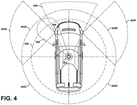 Top-down sensor coverage zones, drawing sheet 4 from US 2026/0238743 A1