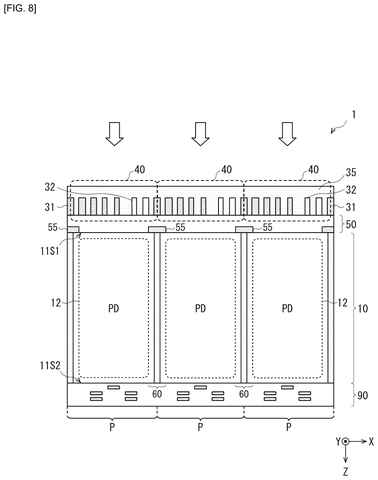 Cross-section of sensor pixel array, drawing sheet 8 from US 2026/0238869 A1