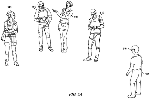 Smart glasses user observing people, drawing sheet 5 from US 2026/0238876 A1