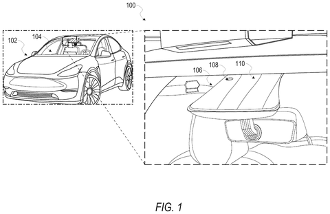 Tesla Patents Plastic Car Parts That Absorb Chemical Fumes to Keep Cameras Clear patent drawing, sheet 1