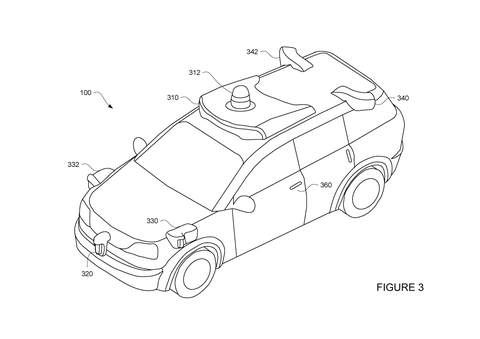 Perspective view of an autonomous vehicle, drawing sheet 4 from US 2026/0243575 A1