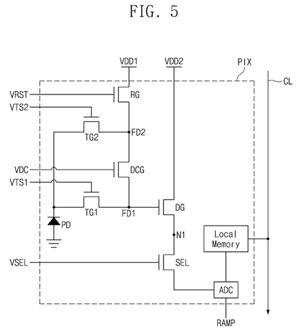 Pixel circuit with dual transfer gates, drawing sheet 6 from US 2026/0243599 A1
