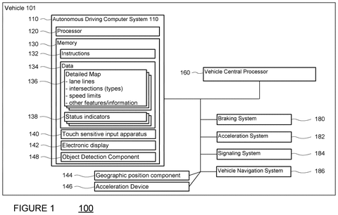 Block diagram of autonomous vehicle computer systems, drawing sheet 1 from US 2026/0243892 A1
