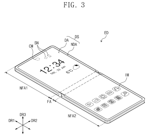Foldable phone in unfolded state, drawing sheet 3 from US 2026/0244248 A1