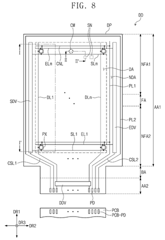 Circuit layout of display panel, drawing sheet 8 from US 2026/0244248 A1
