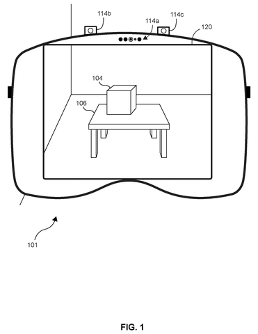 A headset displaying a room, drawing sheet 1 from US 2026/0244307 A1