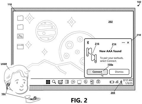 Notification prompt for discovered earbuds, drawing sheet 2 from US 2026/0244580 A1