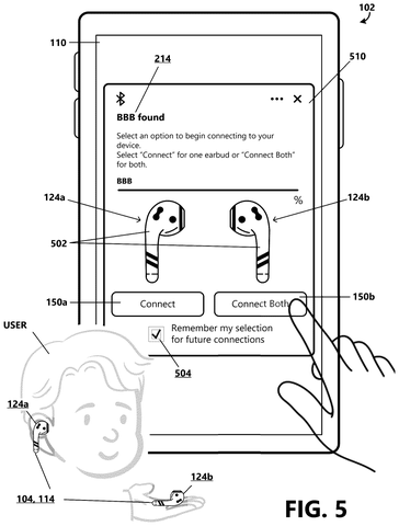 Interface for connecting paired earbud sets, drawing sheet 5 from US 2026/0244580 A1